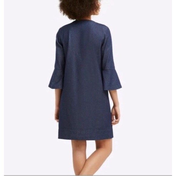 Draper James Denim Blue Chambray Ruffle Shift Dress Sz 8 Western Preppy Church - Picture 3 of 16